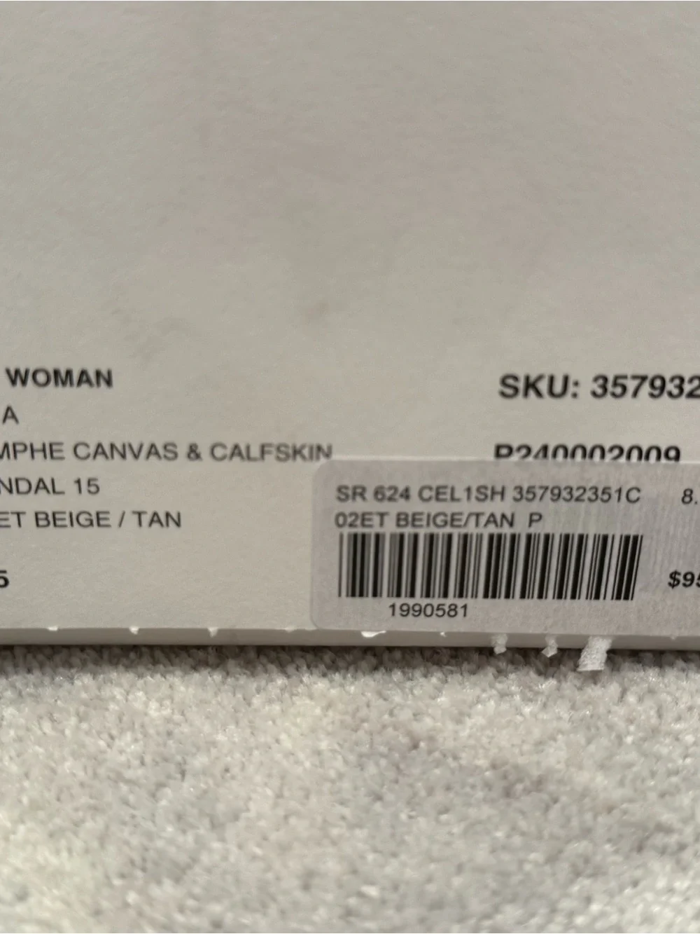 CELINE Lympia Triomphe Canvas Sandals Tan Leather Ankle Strap 8.5 / 38.5